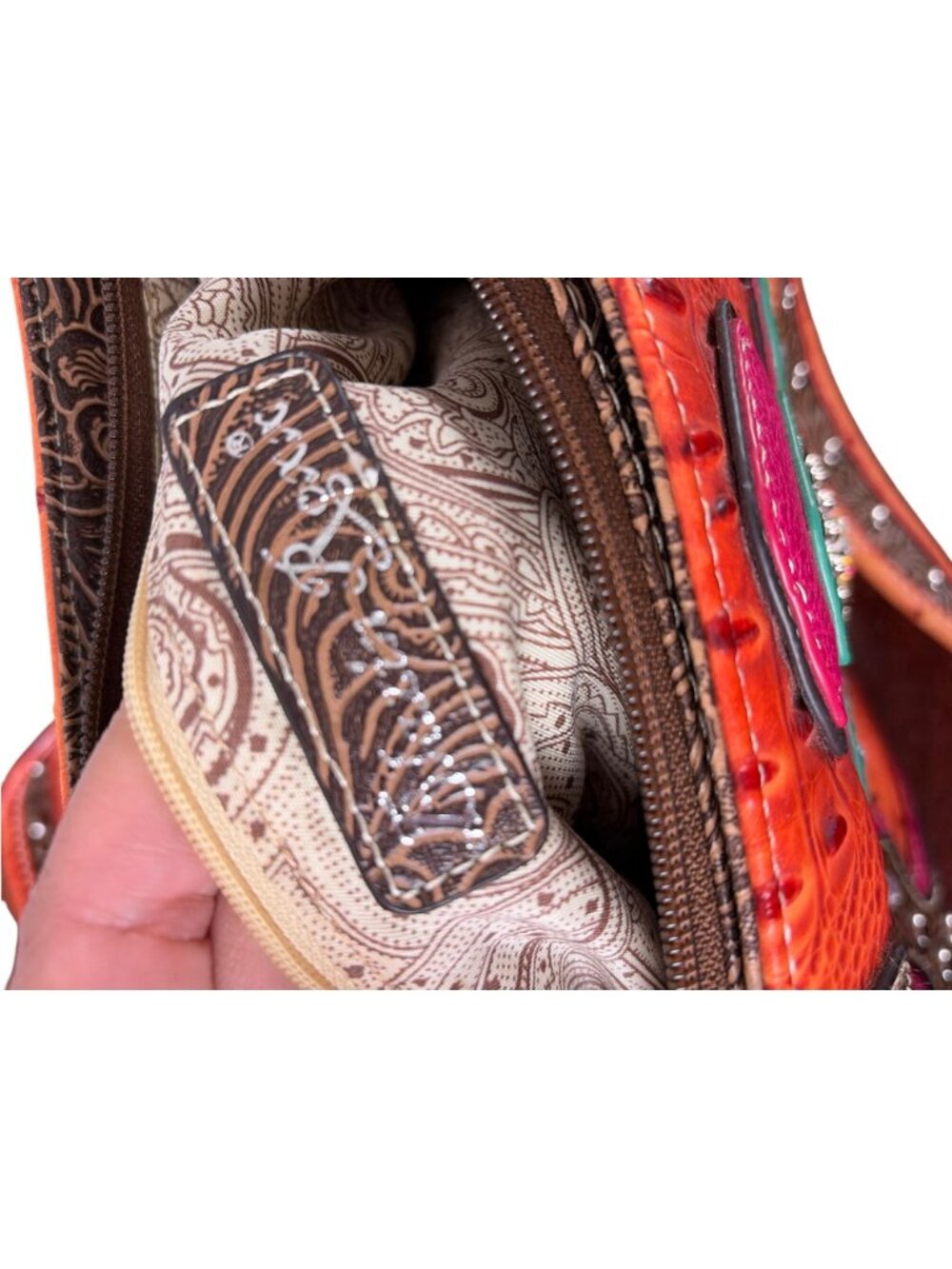 Vintage Blazin Roxx Cowgirl Purse Orange Pink Turquoise Rhinestone Cross - Picture 12 of 16